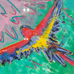 Acryl schilderij, Maya Wildevuur, Papagaai, 1994